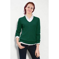 Ladies Acrylic Long Sleeve V-Neck Sweater - Forest Green